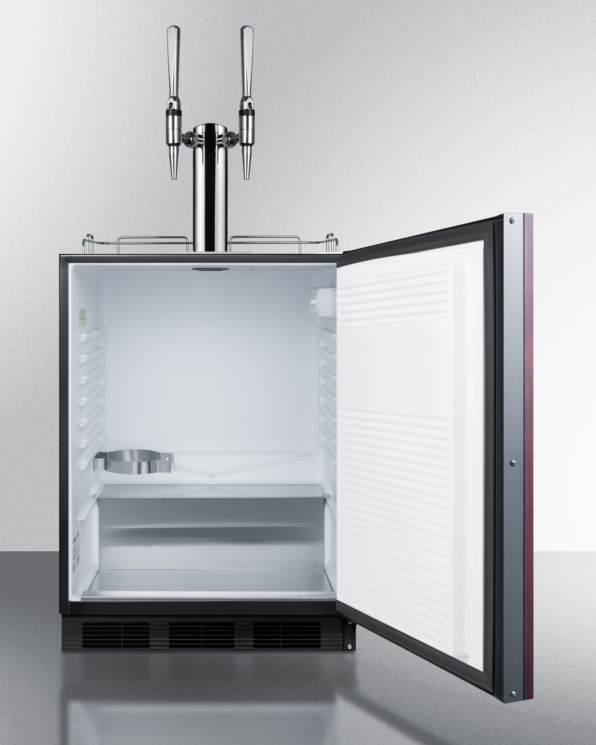 Built-in undercounter ADA height commercially listed dual tap nitro coffee dispenser with panel-ready door and black cabinet